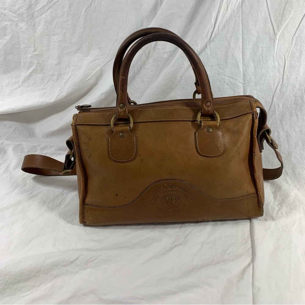 Vintage genuine Ghurka No 16 The Keeper tan leather satchel bag strap distressed